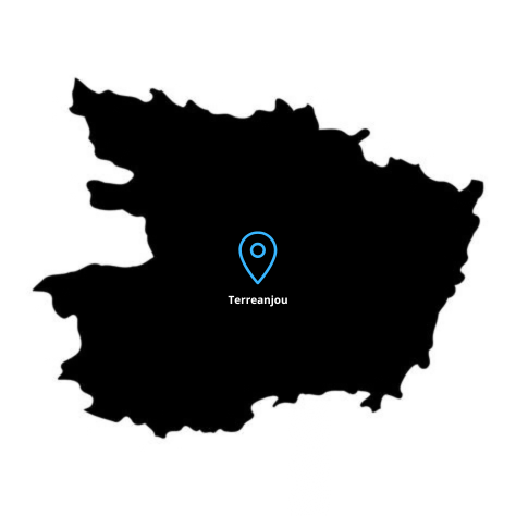 Carte de la zone d’intervention d’ACM49 autour de Terranjou (Maine-et-Loire)